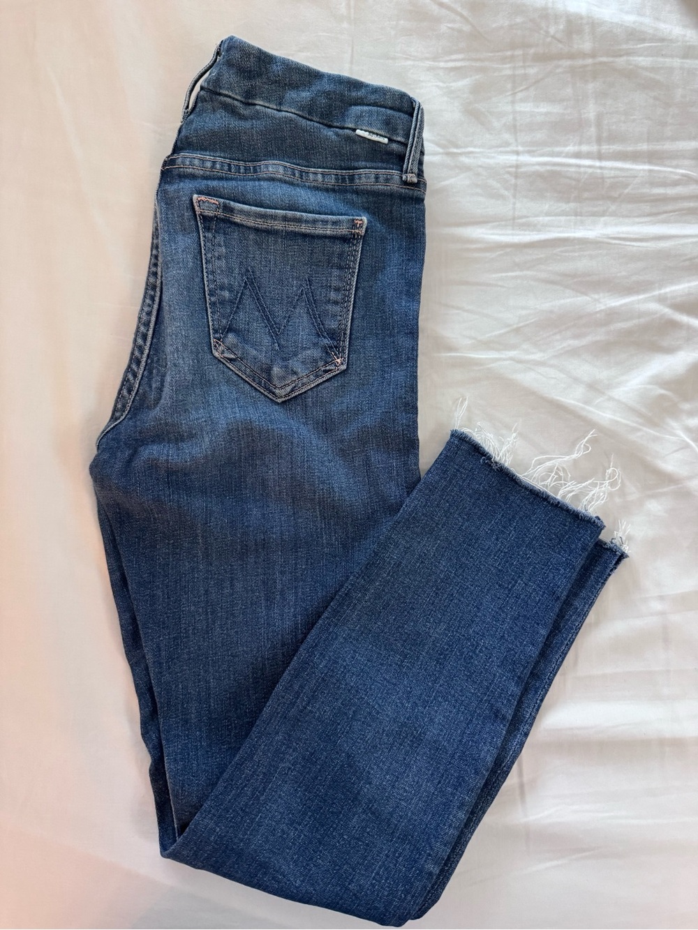 Mother Denim Womens Dark Blue Cropped Raw Hem Jeans